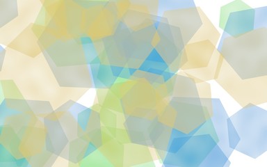 Multicolored translucent hexagons on white background. Blue tones. 3D illustration