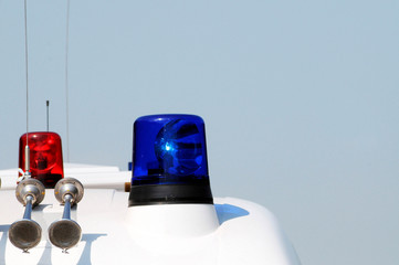 Blue emergency lighting on a fire truck