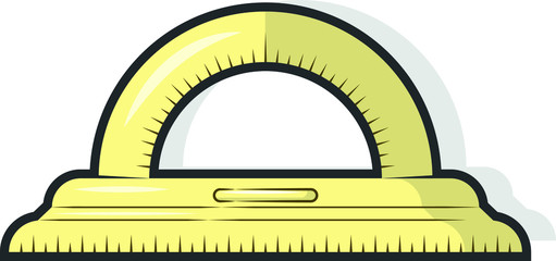 Colorful cartoon angle protractor. Education theme vector illustration for gift card certificate banner sticker, badge, sign, stamp, logo, label, icon, poster, patch, sticker