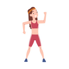 Cute Girl Wearing Sports Uniform Doing Sports Exercise Cartoon Style Vector Illustration on White Background