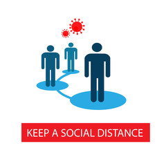 Sticker. Keep a social distance to prevent coronavirus infection. Vector flat illustration