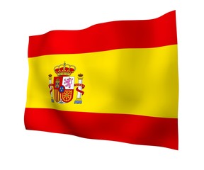 Fototapeta premium The flag of Spain. Official state symbol of the Kingdom of Spain. Concept: web, sports pages, language courses, travelling, design elements. 3d illustration