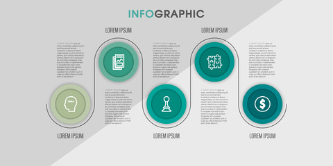 Business Infographic template. Timeline with 5 steps, labels. Vector infographic element.