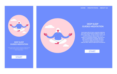 Creative website template design for sleep meditation application. Mindfulness app or course landing page design. UX, UI vector design