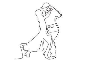 continuous line drawing of happy couple dancing together