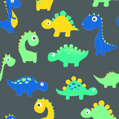Childish dinosaur seamless pattern for fashion clothes, fabric, t shirts. hand drawn vector