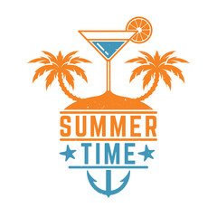 Vintage Summer Design With cocket and palms. Vector Layered