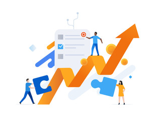 Employees succeed, performance growth. Workflow, growth, graphics. Business development, milestones. lillustration infographics. Landing page site print poster