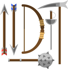 Set of medieval weapons. For the design of computer games and illustrations of books.