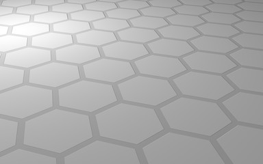 Honeycomb on a gray background. Perspective view on polygon look like honeycomb. Extruded, bump cell. Isometric geometry. 3D illustration