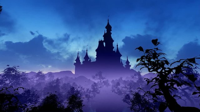 Dark castle. Animation on the theme of history and architecture, fairy tales and buildings, territories and travel.
