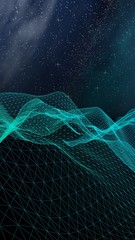 Abstract landscape on a dark background. Cyberspace grid. hi tech network. Outer space. Vertical orientation. Starry outer space texture. 3D illustration