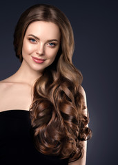 Beauty long hair woman curly hairstyle natural makeup