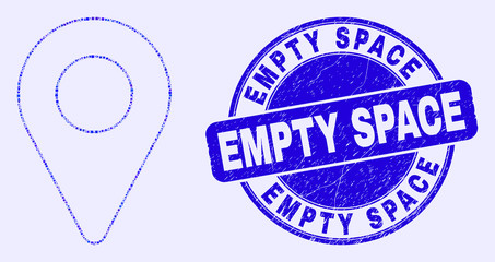 Geometric map pointer mosaic icon and Empty Space watermark. Blue vector round scratched watermark with Empty Space caption. Abstract mosaic of map pointer created of round, tringle,