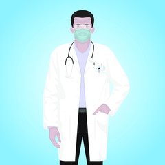 Illustration of a medical worker in a medical mask and glasses for protection against viruses.