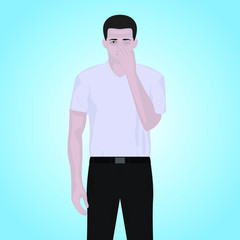 Man scratches nose and eyes. Vector illustration.