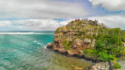 Captain Matthew Flinders Monument in Mauritius. Aerial view from drone on a cloudy day