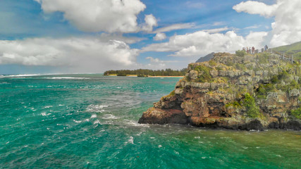 Maconde view point. Monument to captain Matthew Flinders in Mauritius, aerial view from drone