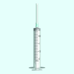 Injection syringe on a white background