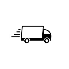 Delivery truck vector icon. Fast moving transport service car symbol. Speed shipping sign. Logistic logo. Isolated on white background.