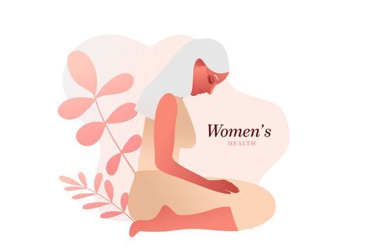 Sad Senior Woman. Urinary Incontinence, Cystitis, Involuntary Urination Woman Vector Illustration. Bladder Problems. Menopause, Woman Health, Genital Infection, Hygiene. Female Problems