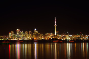 Auckland City downtown skyline at night. View from North Shore