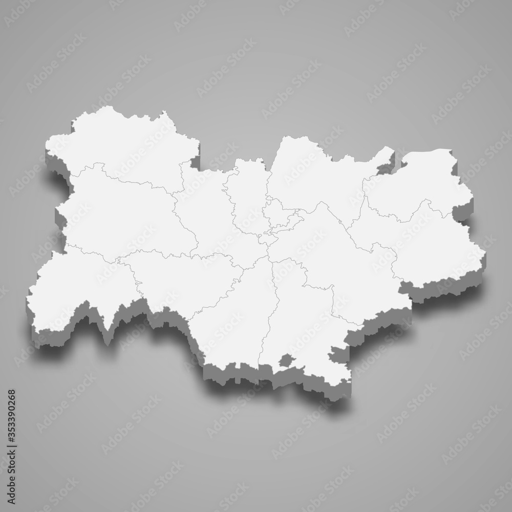 Wall mural auvergne rhone alpes 3d map region of france template for your design