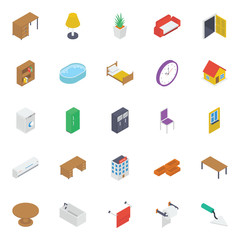 Home Interior Isometric Icons Pack 

