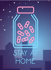 stay at home campaign for covid19 neon light style