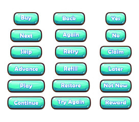 Set of Long Mobile Game Buttons with Icons - Graphical User Interface Kit