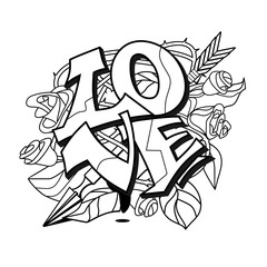 Love lettering in graffiti style. Vector illustration.