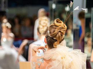 Wedding fashion event, models styled for brides with wedding hairstyles