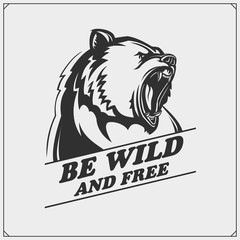 The emblem with bear. Print design for t-shirt.