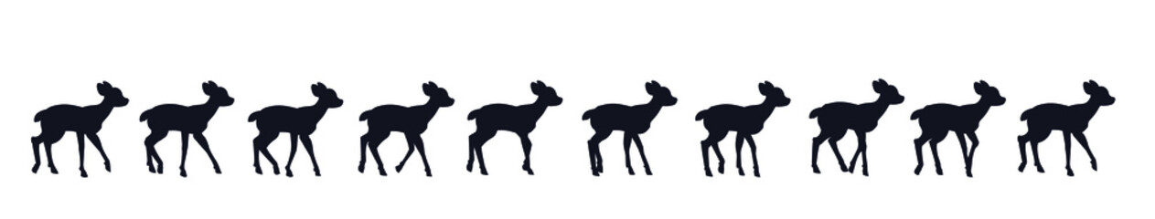 Full cycle animation of the little deer's gait. Black and white silhouette.