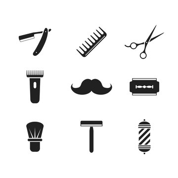 Barber set icon, hipster male isolated vector in flat