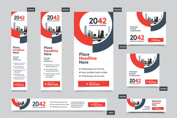 City Background Corporate Web Banner Template in multiple sizes. Easy to adapt to Brochure, Annual Report, Magazine, Poster, Corporate Advertising media, Flyer, Website.