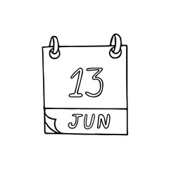 calendar hand drawn in doodle style. June 13. International Albinism Awareness Day, Sewing Machine, World Wide Knit in Public, date. icon, sticker, element