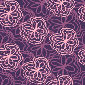 Line art pink flower bloom seamless pattern. Romantic floral enless wallpaper,