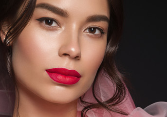 Art beautiful woman portrait red lipstick dress asian