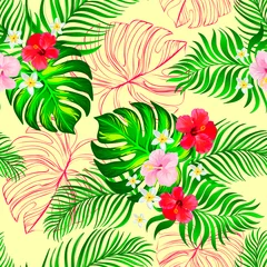 Foto op Plexiglas Trendy vector pattern in tropical style. Seamless botanical print for textile, print, fabric on hand drawn background. © Logunova  Elena