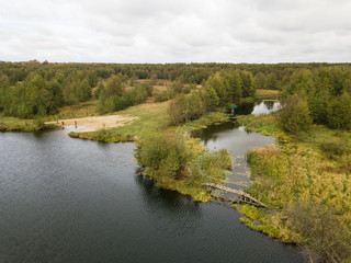 Fototapeta na wymiar Aerial view of river Snov in autumn near village of Sednev, Ukraine.