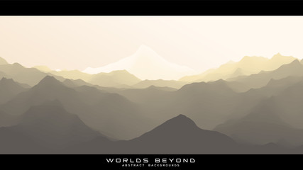 Worlds beyond abstract landscapes. Vector beautiful misty fog over mountain slopes. Abstract gradient eroded terrain surface background. Colorful waves.