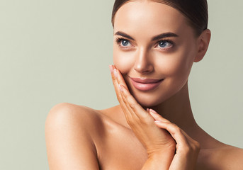 Beauty face woman make up tanned skin