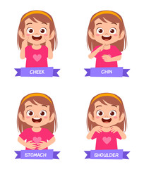 happy cute kid girl study body part anatomy