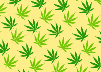 Naklejka na ściany i meble green marijuana leaf pattern. CBD. yellow background
