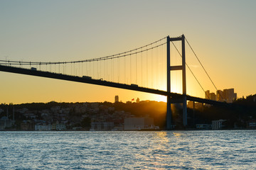 Fototapeta na wymiar Istanbul sunset as seen from Bosphorus strait with the silhouettes - Istanbul, Turkey