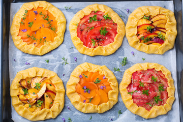 Preparing cooking fruits and vegetables galette, tart, seasonal summer pie
