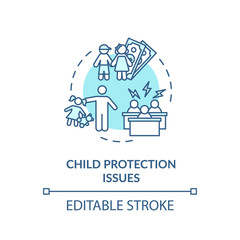 Child protection issues turquoise concept icon. Kids physical and emotional abuse prevention idea thin line illustration. Social worker. Vector isolated outline RGB color drawing. Editable stroke