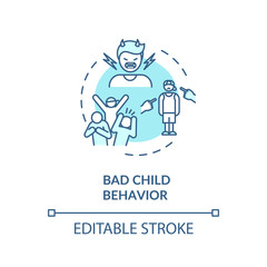 Bad child behavior turquoise concept icon. Parenting problems. Kids psychologist counseling idea thin line illustration. Social work. Vector isolated outline RGB color drawing. Editable stroke