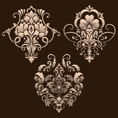 Vector set of damask ornamental elements. Elegant floral abstract elements for design. Perfect for invitations, cards etc.